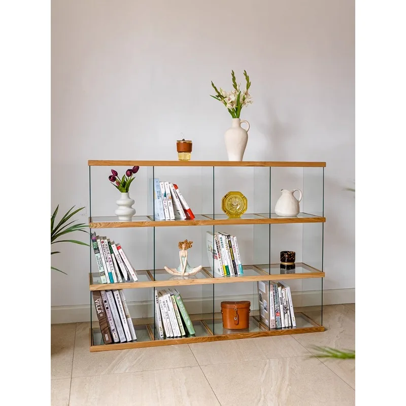 

Free Combination Glass Shelf, Solid Wood, Transparent, Modern Minimalist Style Display Cabinet, Foyer Display, Antique Rack Grid