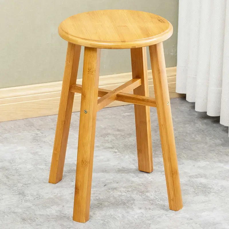 Carbonized Color Cross Square Stool Round Stools Dining Stool High Stools Bamboo 4-legged Ottomans Bamboo Household Economy Type