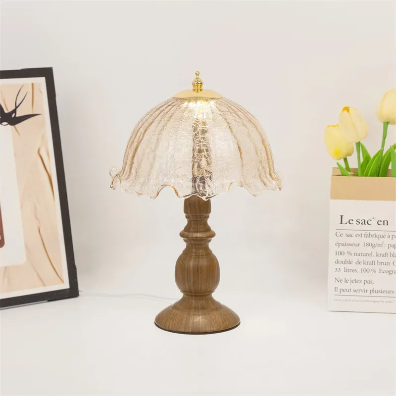 Lampe de table à vent wabi-sabi médiévale, lampe de chevet pour chambre à coucher, rétro, haut de gamme, atmosphère en noyer, veilleuse américaine