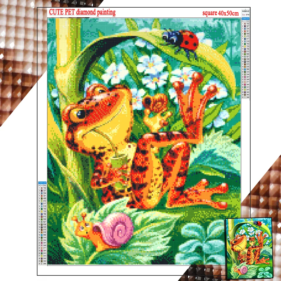 cute pet Diamond Painting Full Square Round Drill 5D DIY Cartoon pond frog Daimond Embroidery Rhinestone Cross Stitch Decor