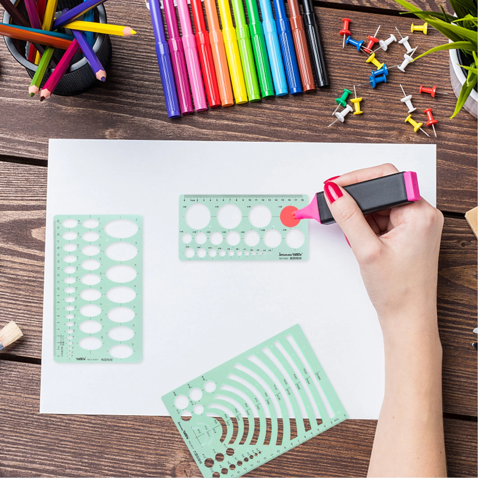 4pcs Geometric Drawing Template Ruler Plastic Measuring Tool For Students Architects Stencils Set Geometry Rulers