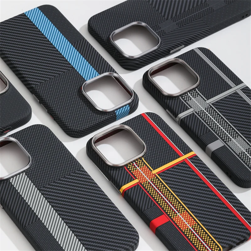 

Geometric Lattice texture Alloy Lens Magsafe case for iPhone 15 13 14Pro Max 14 12 Matte Wireless Charging Shockproof Cover