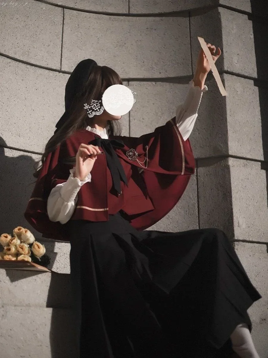 

Новинка 2024 года, элегантное рождественское новогоднее длинное пальто, комплект 2025 года, рубашка из полиэстера, полуюбка, костюм Sle JK, униформа, мода для девочек