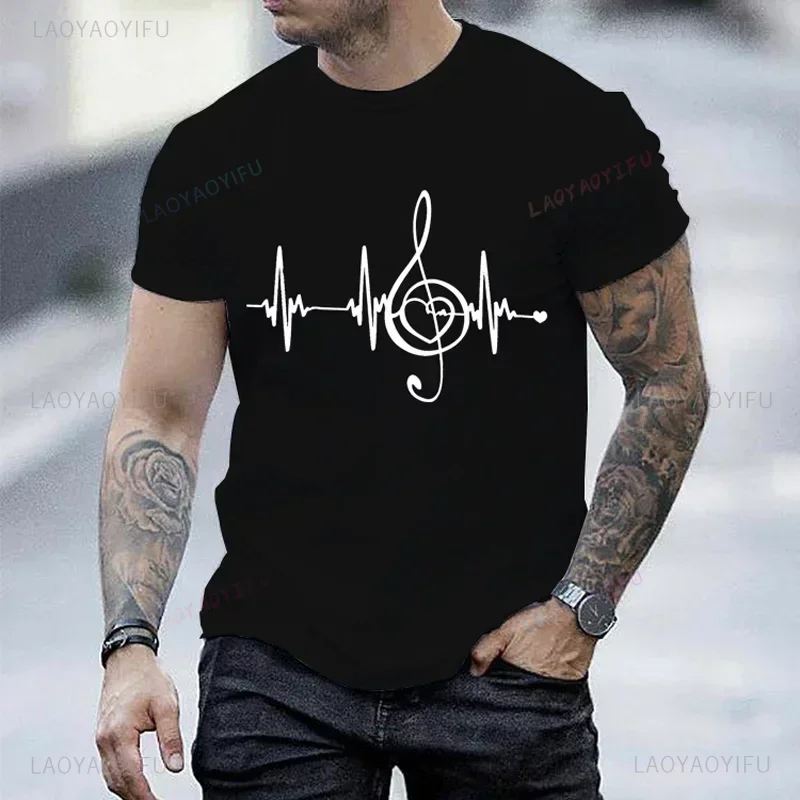 

Summer Tops Music Note Heartbeat Funny Design Music Unique Tee Tops Men's and Women's Short Sleeve Printed T-shirt Streetwear