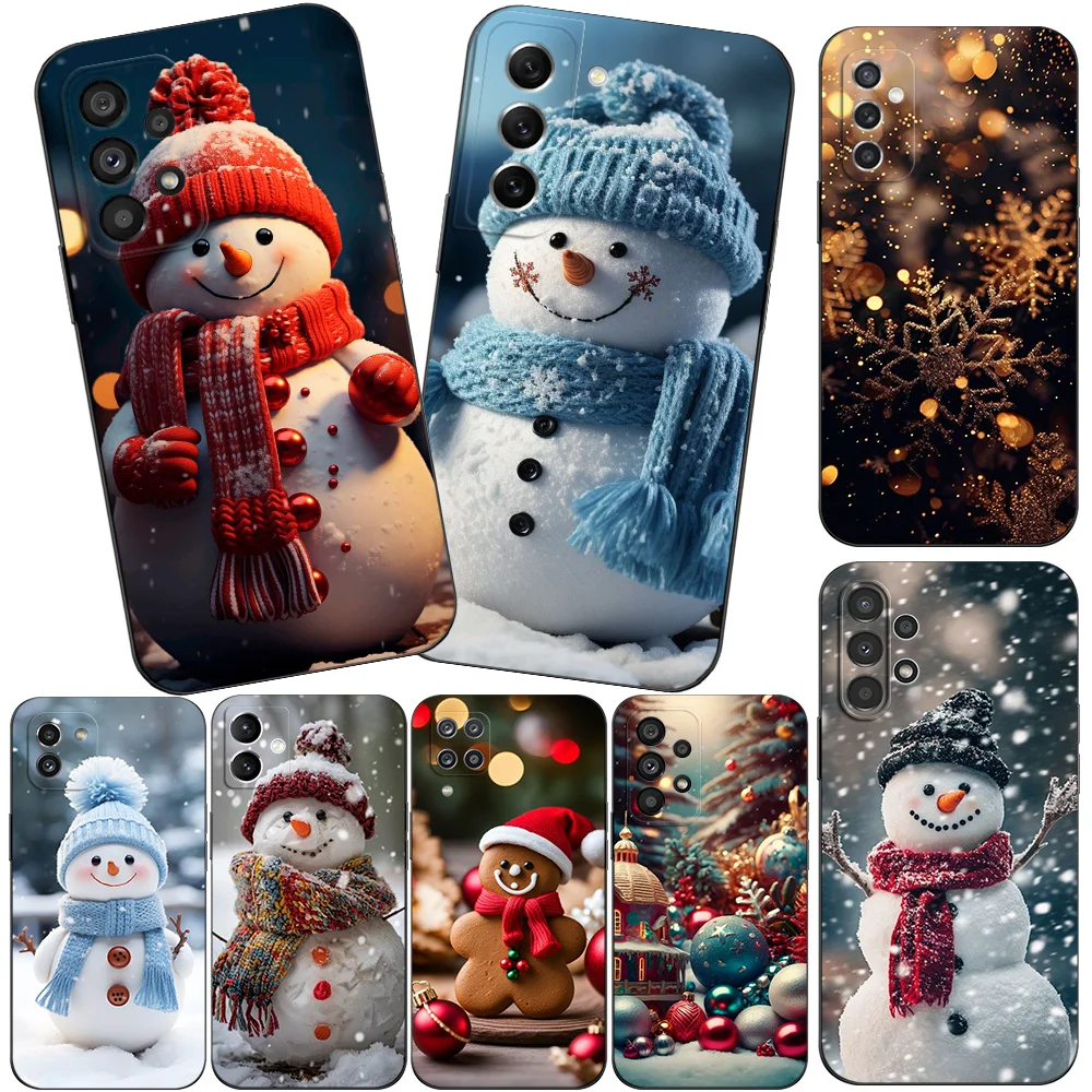 Black Tpu Case For Samsung Galaxy A03 SM-A035 A03 Core A03S A13 A23 LTE A33 A53 A73 4G 5G winter snowman art