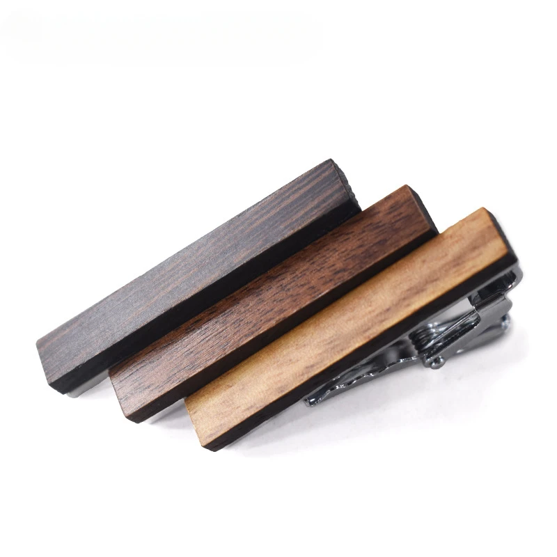 High Quality Wooden Tie Clips 4cm Plating Brass Anti-slip Clip Man's Suit Accessories