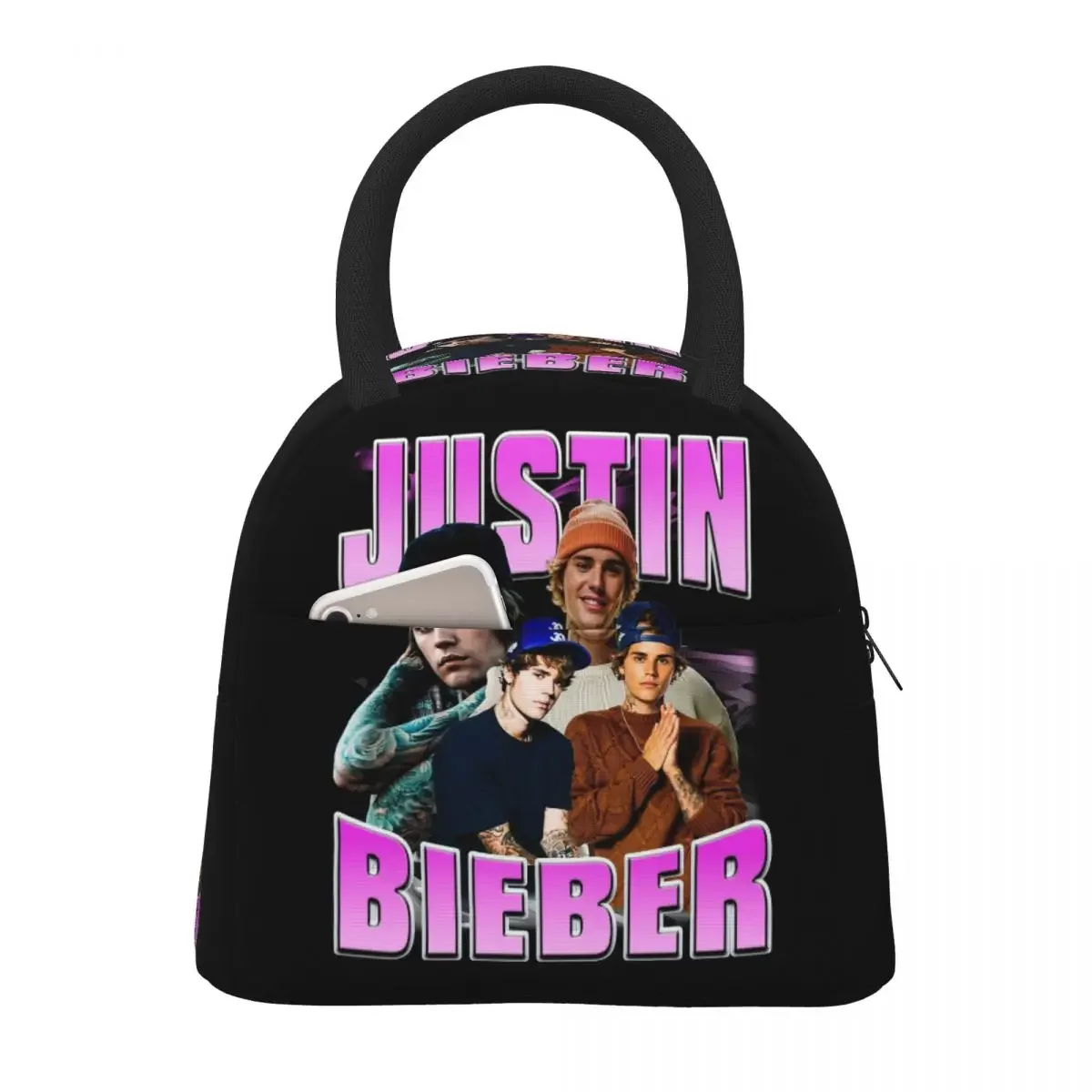 

Justin Bieber Design Lunch Bag Insulated Bento Box Portable Lunch Tote Resuable Picnic Bags Cooler Bag for Woman Children School