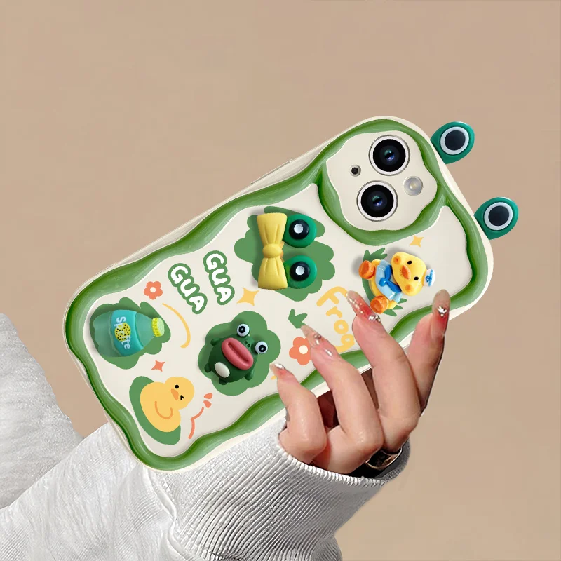 3D Ear Cute Sanrios Frog Keroppi Phone Case For Vivo Y28 Y100 Y17s Y19s Y78 Y36 Y27 Y16 Y77 V40 V30 V29 V27 V25 V23 Back Cover