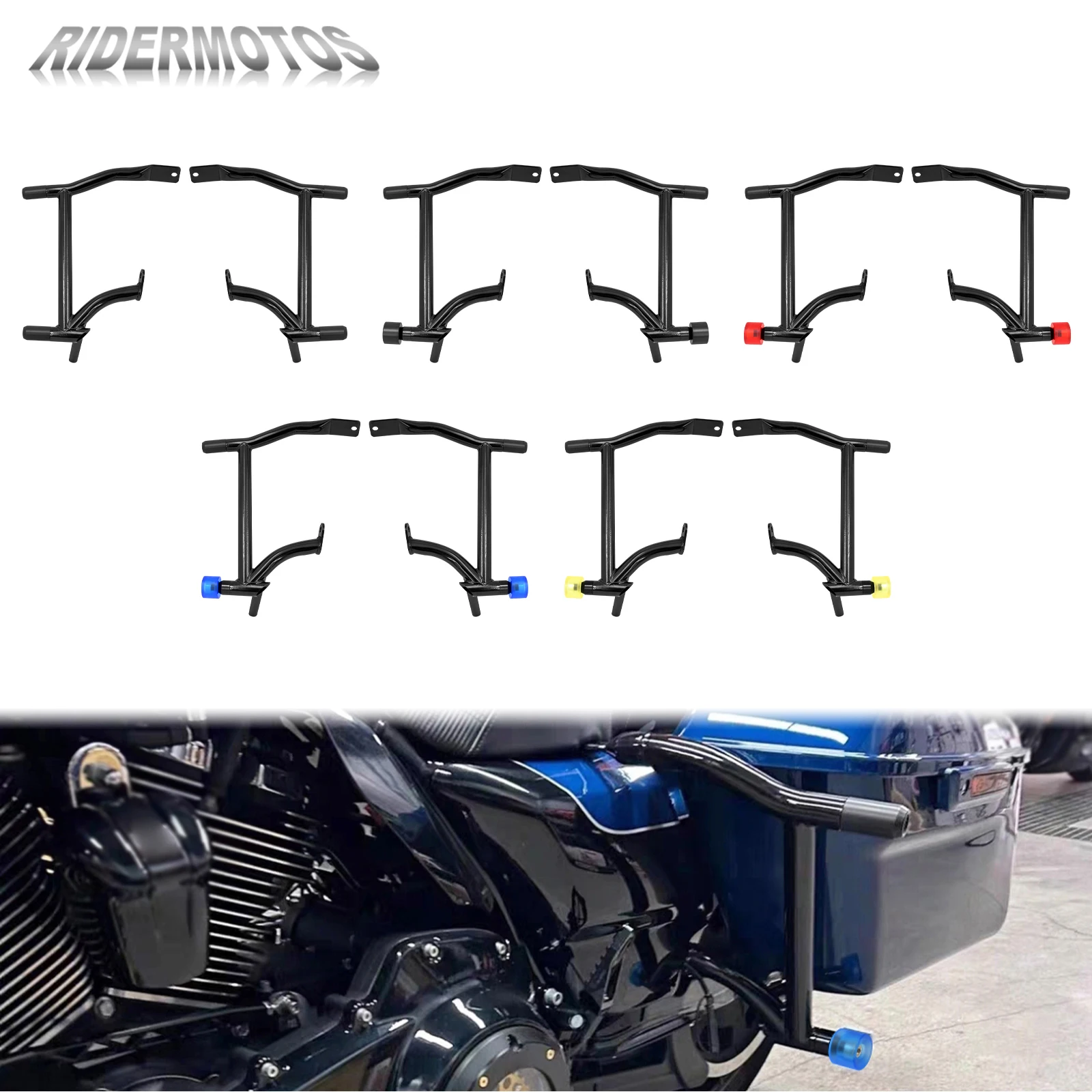 

Motorcycle Engine Guard Bumper Saddlebag Carsh Bars Balls Protection For Harley Touring Road King FLHR Electra Glide FLHT 09-24