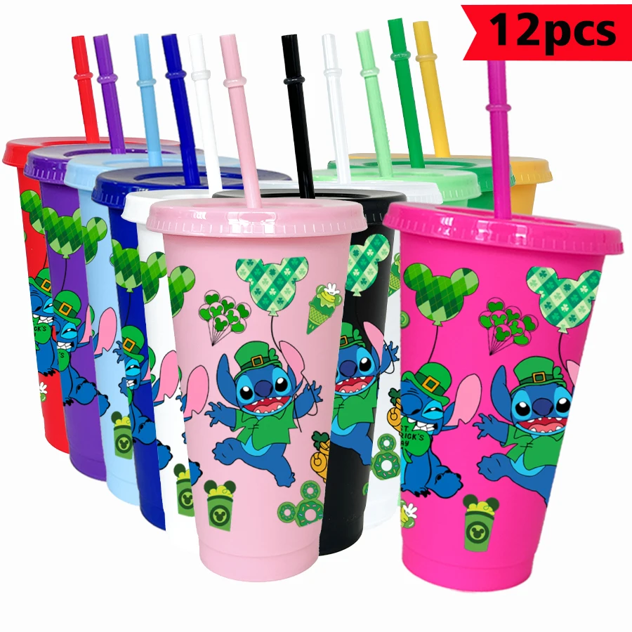 

12 шт./упак. Disney Stitch Cactus 26 унций цветной пластиковый стакан для дня рождения, питьевая посуда, кружка для сока, кофе
