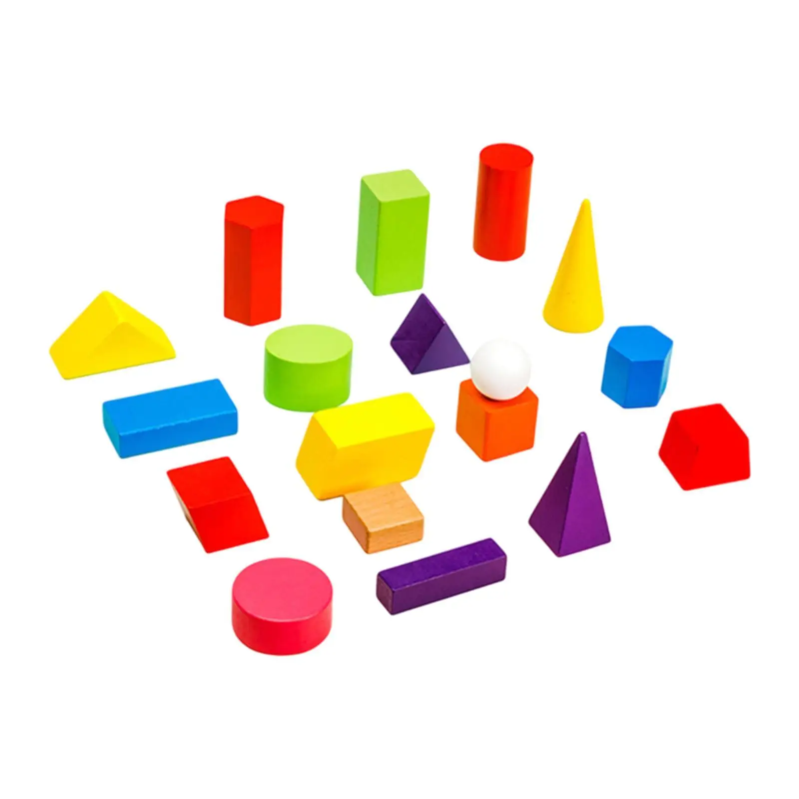 18 Pieces Wood Geometric Solids 3D Shapes, Educational Toy Shape Blocks Pattern Blocks for Games Gift Teaching Travel