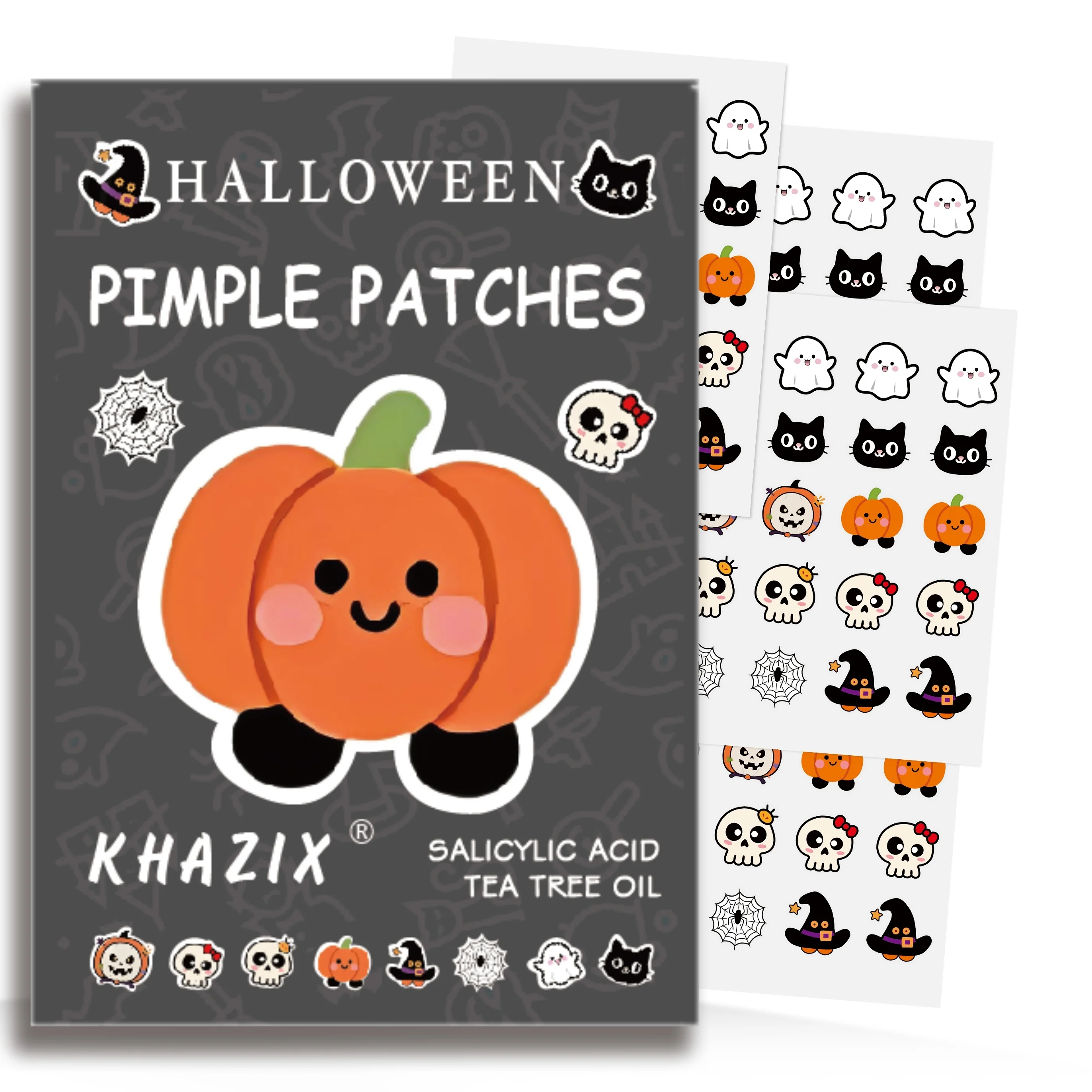 100pcsHalloween تحت عنوان حب الشباب بقع لطيف غير مزعجة مقاوم للماء تنفس للاستخدام اليومي الوجه ملصقات بثرة لطيف