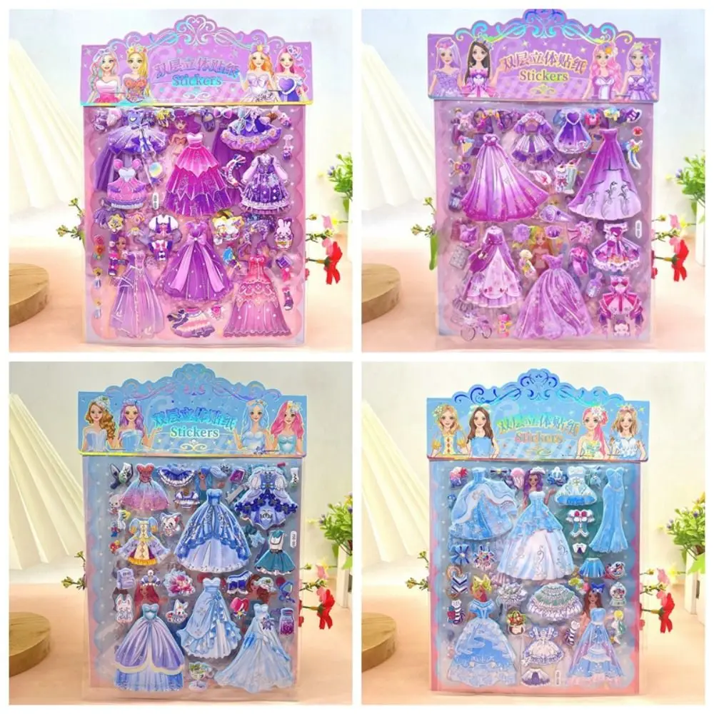 2 feuilles/sac papeterie Kawaii princesse habiller autocollant décoratif dessin animé mousse bulle autocollants bricolage mignon 3D gonflé autocollants