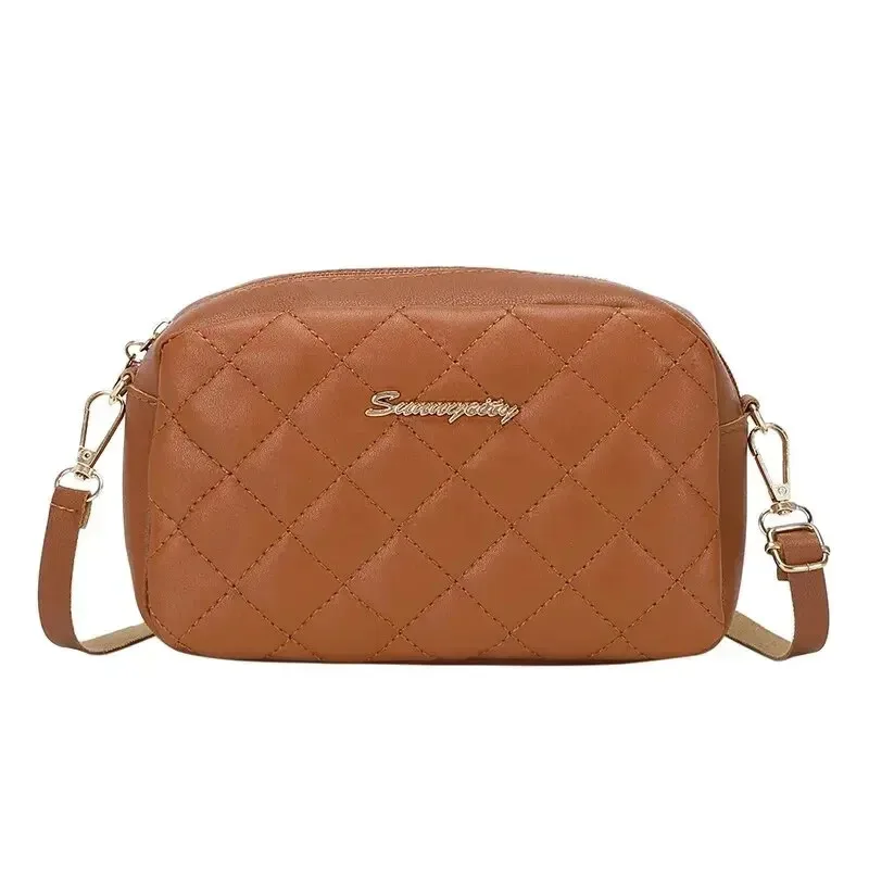 New Women's Fashion Simple Embroidery Camera Bag Checkered Crossbody Bag