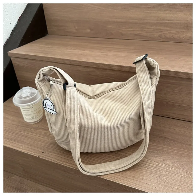 Corduroy Crossbody Bags Japanese Literary Single Shoulder Crossbody Student Casual Korean Female Simple Dumpling Bag