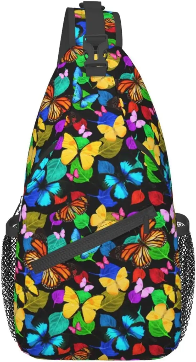 

Красочная сумка-слинг с принтом бабочки для женщин и мужчин, рюкзак через плечо, нагрудные сумки, повседневный рюкзак для спортзала, путешествий, пешего туризма