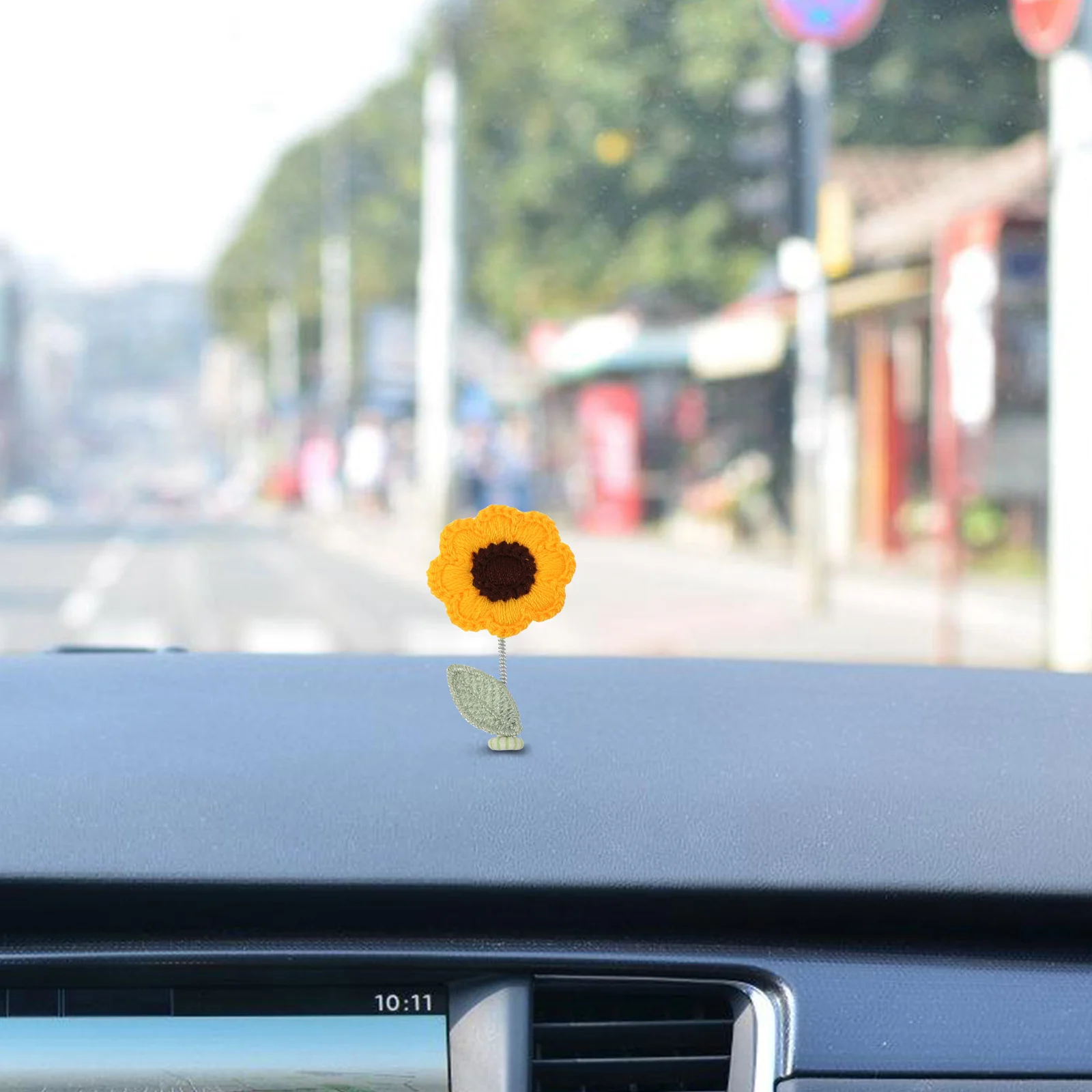 

1 Set Knitted Flower Car Accessories Cute Dashboard Decor For Car Interior Miniature Cloth Plant Home Decoration Craft Gift