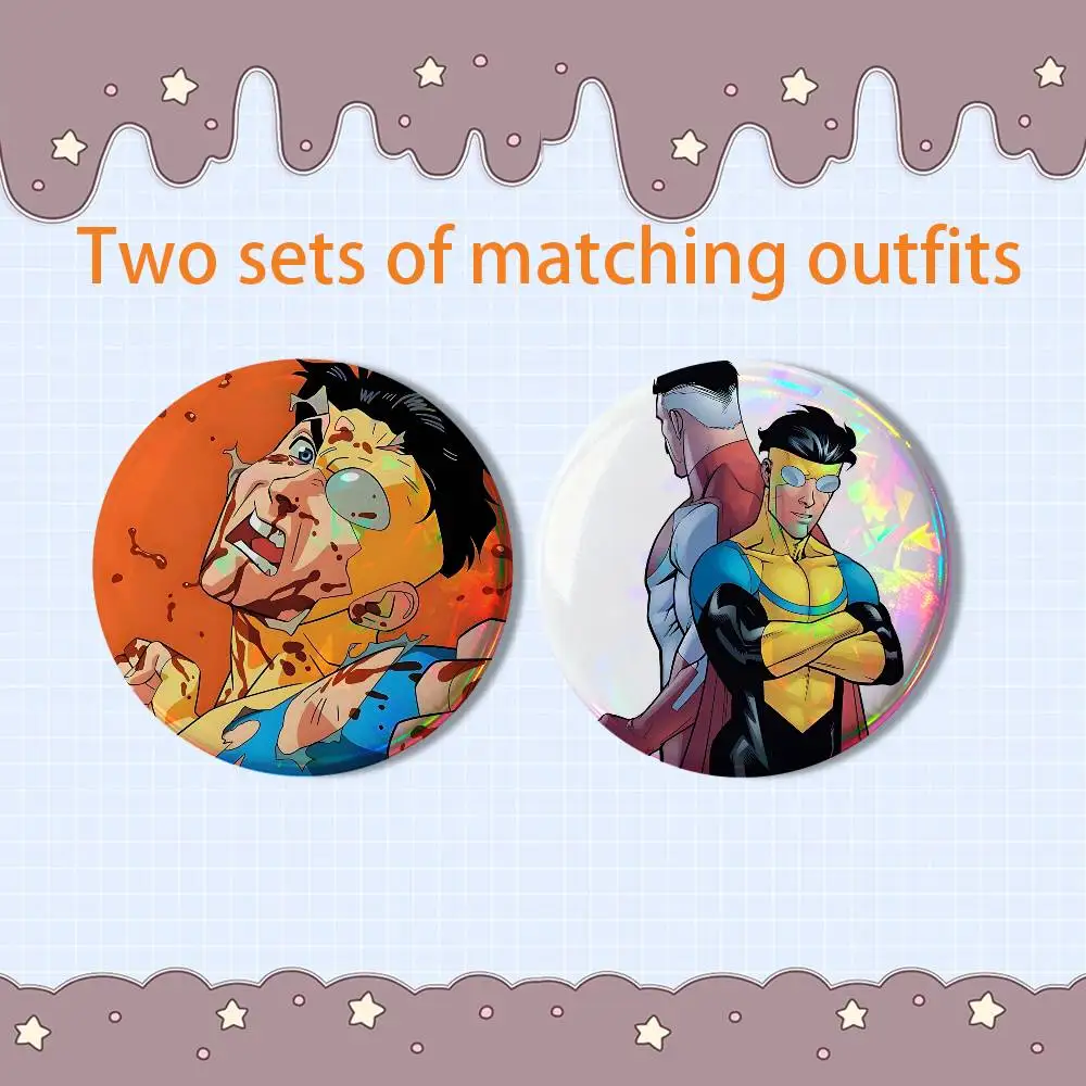 Atom Eve Omni-Man Invincible 2 piece set Badges On Backpack Jacket Cartoon Round Brooches Acrylic Button Pins Collection Gifts