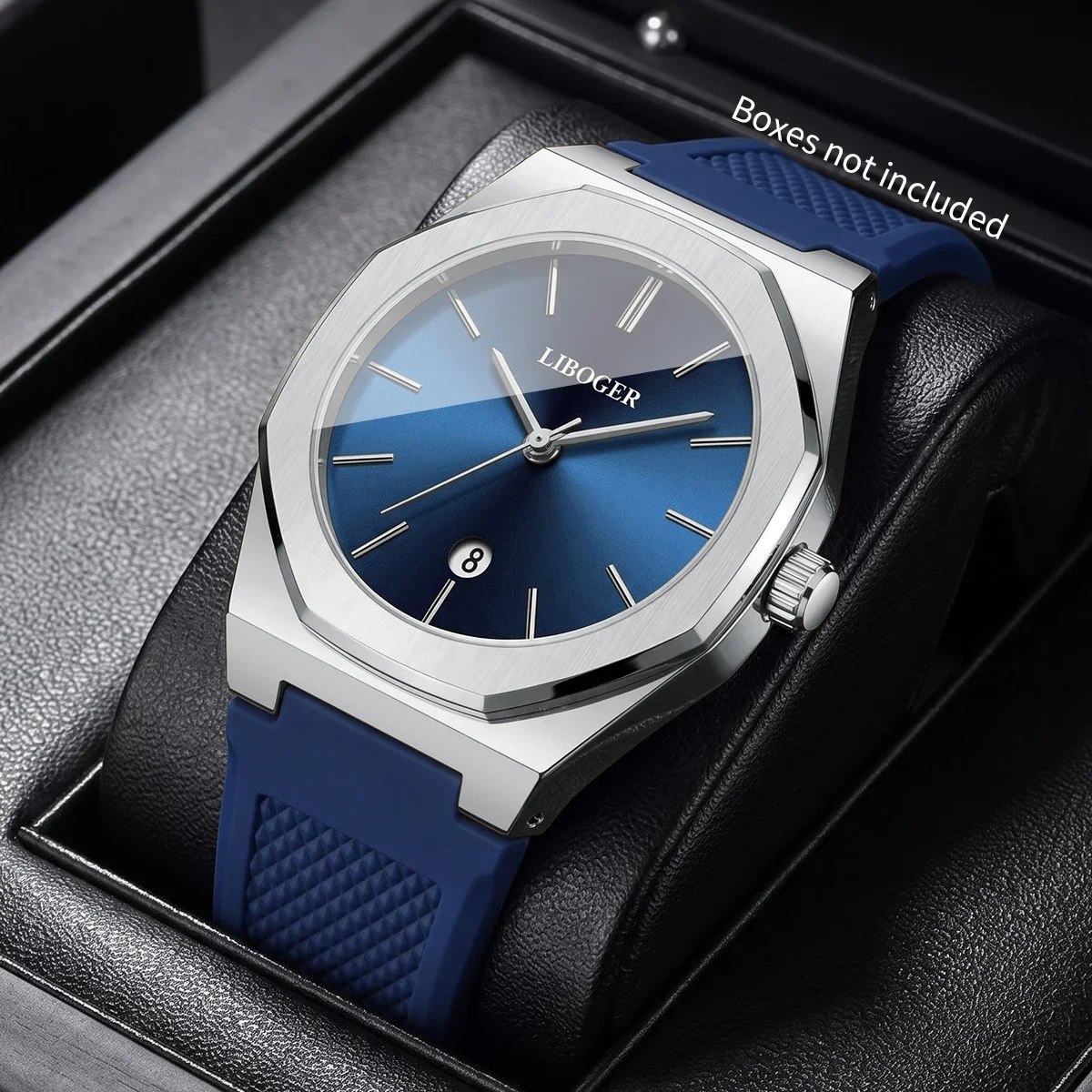 Fashion Octagonal Dial Men Quartz Watches Casual Date Silicone Strap Male's Sports Wristwatches Relogio Masculino（Without Box）