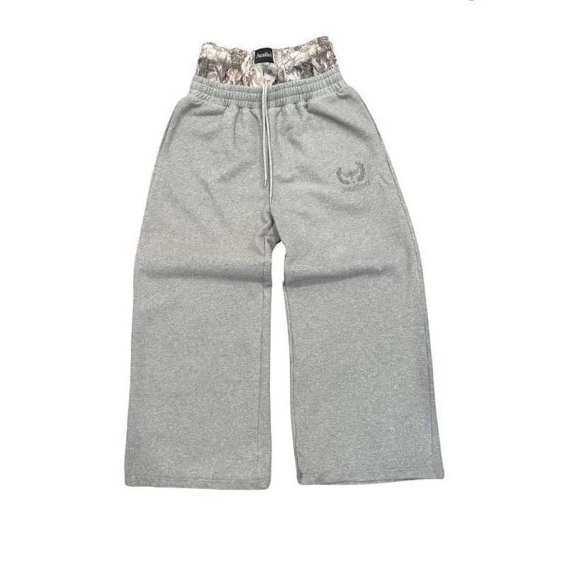 Y2K Retro Sweatpants Double Waisted Embroidered Camouflage Pattern 