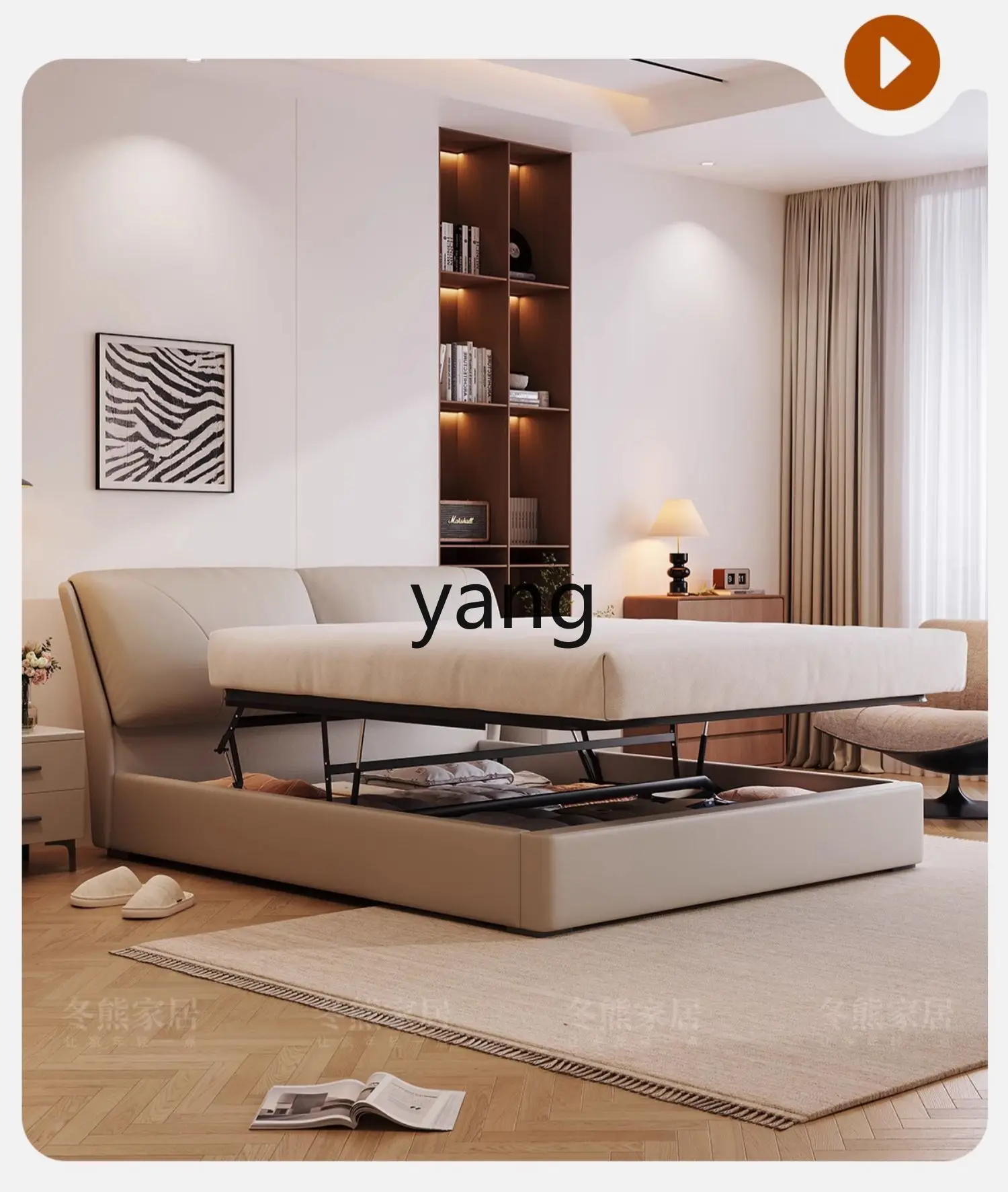 LH modern simple master bedroom leather double storage high box light luxury soft bag leather bed