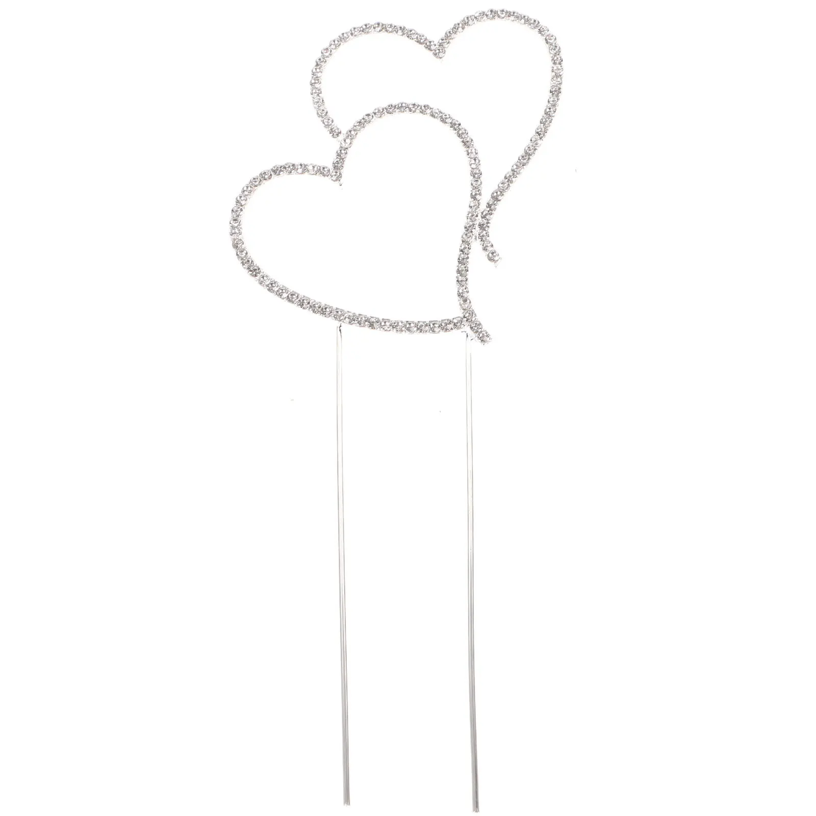 

Heart In Heart Cake Decoration Sparkling Rhinestone Double Love Wedding Topper Silver Plated Party Birthday Anniversary