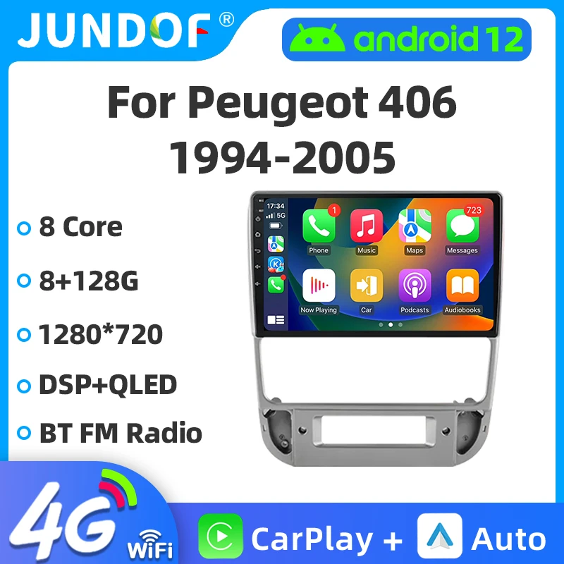 Jundof AI Voice Wireless CarPlay Android Auto Radio for Peugeot 406 1994 - 2005 4G Car Multimedia GPS 2din autoradio