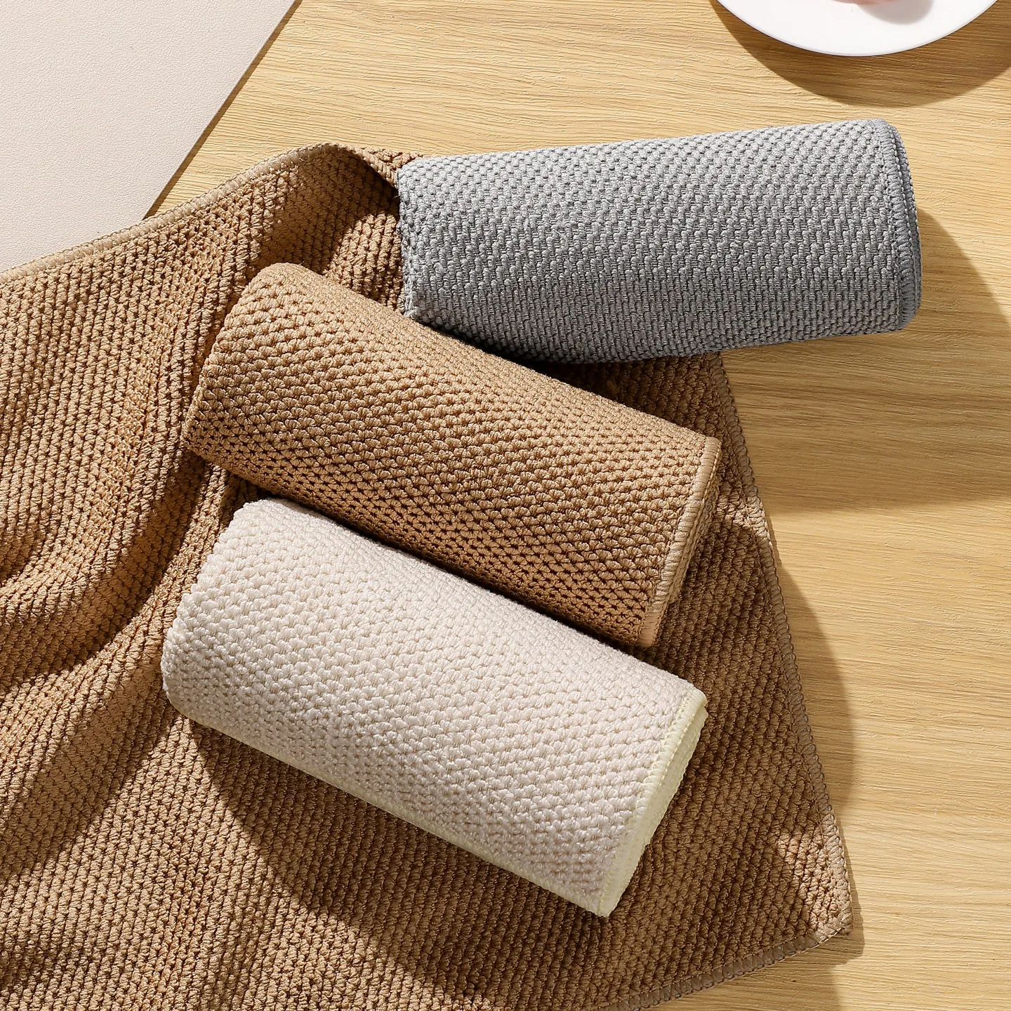 3Pk/9Pk Thickened Microfiber Cleaning Cloth, Corn Grain Cleaning Cloth, New Design for Powerful Stain Removal, Various Colors, Dual-Use for Dry and Wet, Quick-Drying Kitchen Towel, Household Cleaning Cloth