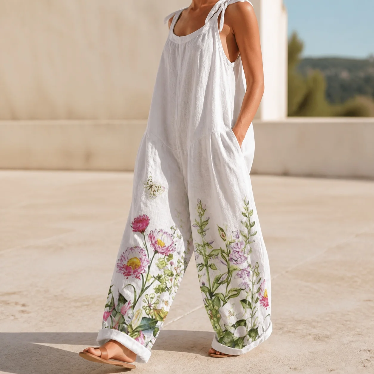 Women's And Women's Overalls For Women Retro High Waist Printed Loose Fit Sleeveless Cotton Jumpsuit For Woman Digital Art Print