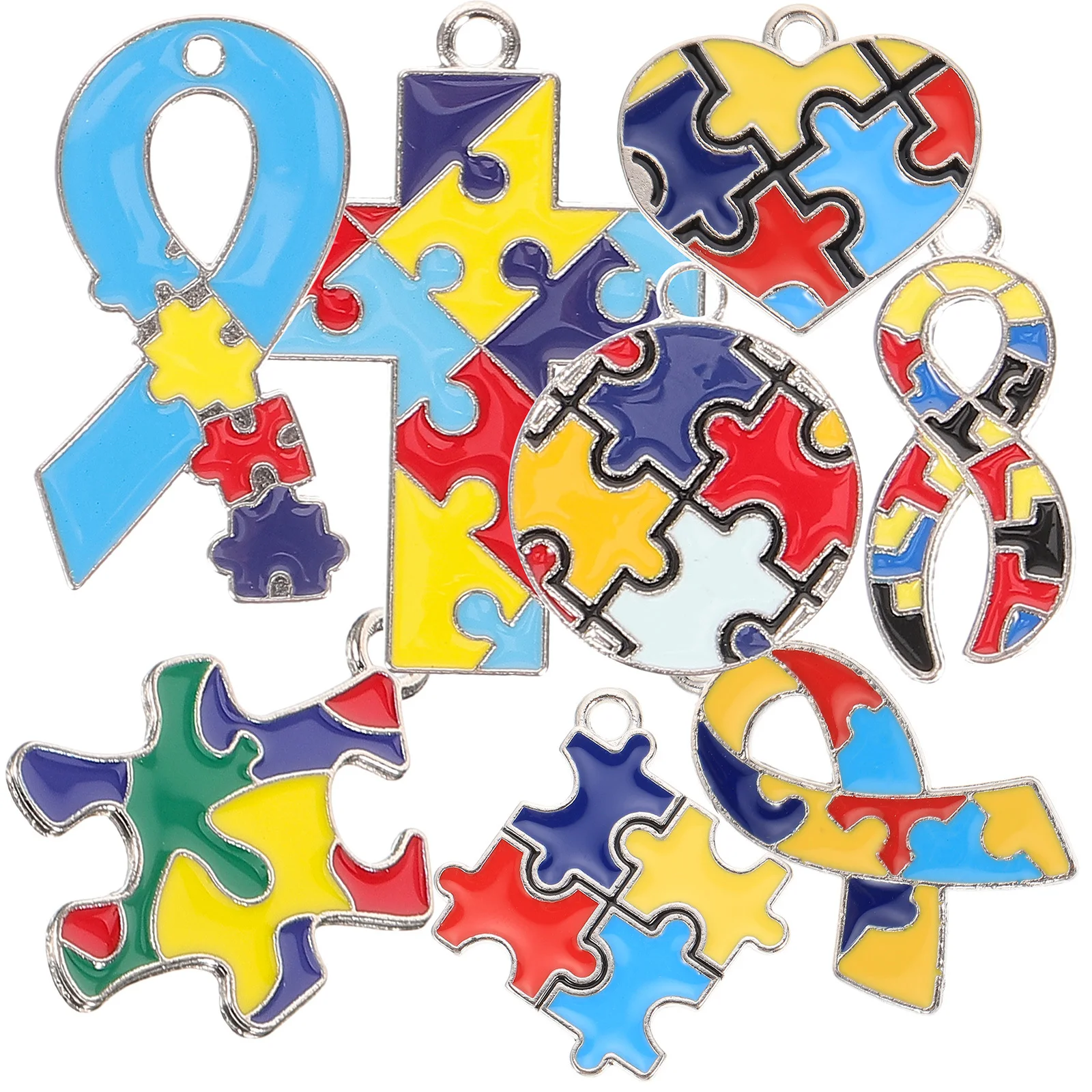 

8 шт., подвески из сплава с сердечками для аутизма, сделай сам, изготовление ювелирных изделий, аксессуары для рукоделия, брелок для ключей с информацией об аутизме, украшения