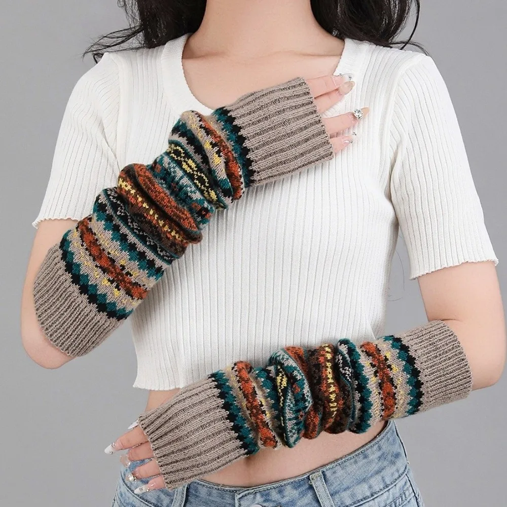 

Extended Elastic Knitted Fingerless Sleeves Thickened Long Y2K Star Arm Cover Half Palm Cool Warmer Long Cuff Autumn