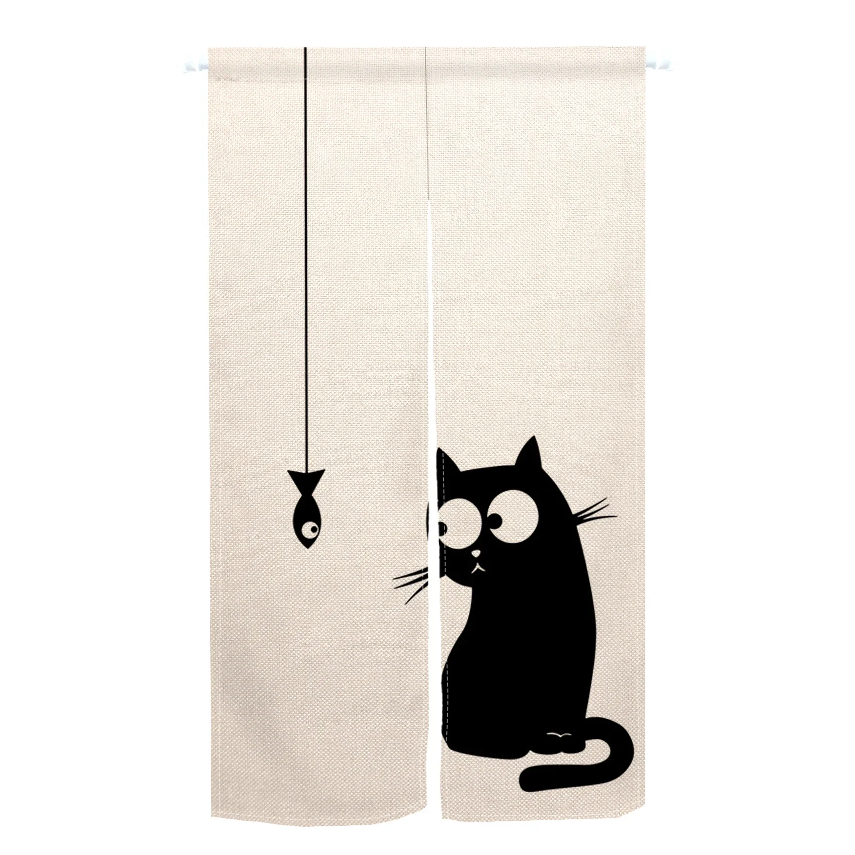 Funny Cute Cat Door Curtain Noren Living Room Bedroom Partition Curtains Drapes Kitchen Entrance Hanging Half-Curtains