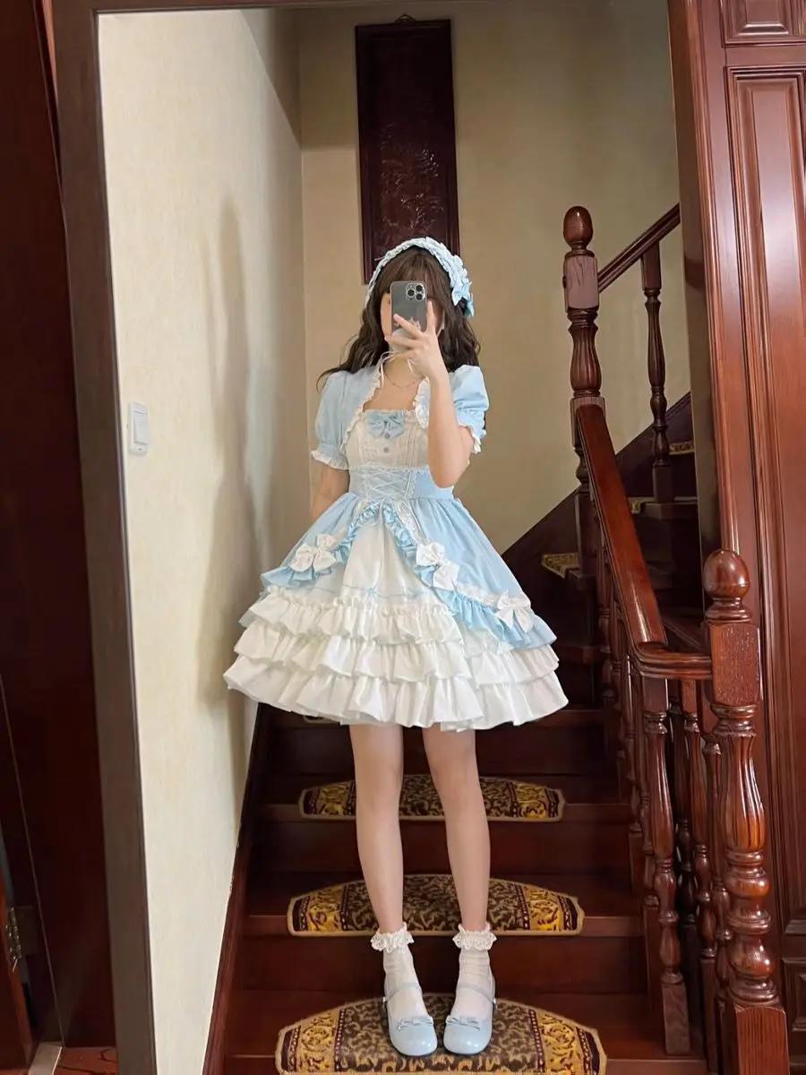Bow Princess Patchwork Panekked Women Mujer Short Lace Up Spice Girls Cake Vestidos Fairycore Harajuku Japanese Soft Dresses