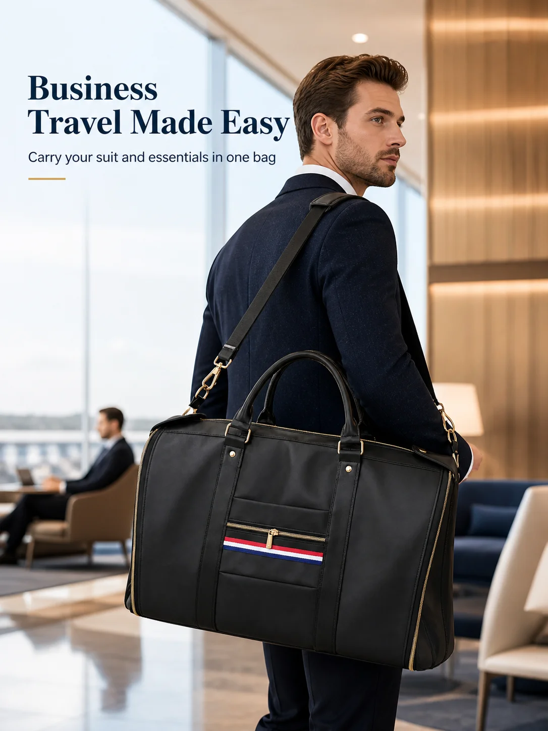Premium Black Garment Duffel Bag Travel Luggage Business Weekender Foldable Suit Carrier with Shoe Bag