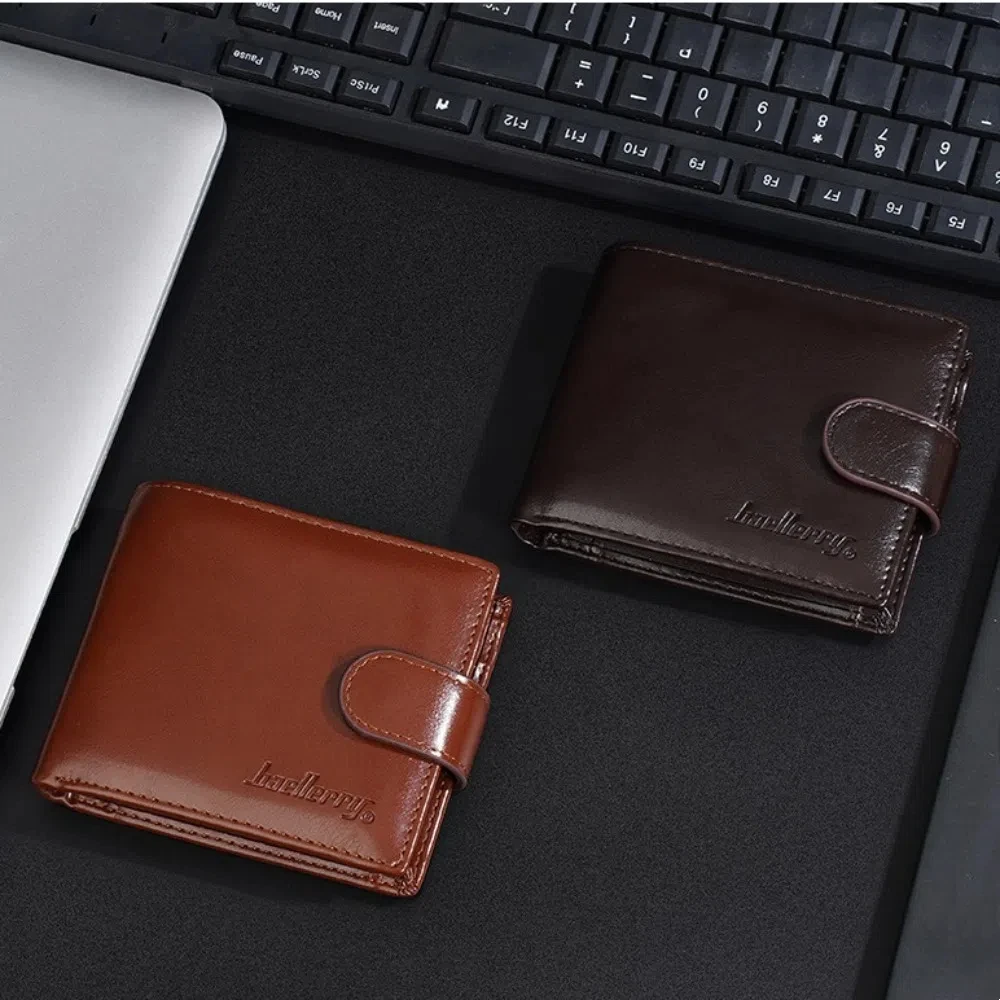 

Buckle 2 Fold Wallets PU Leather Urban Recreational Style Men's Short Wallet Solid Color ID Badge Holder Anti-theft Cash Bag