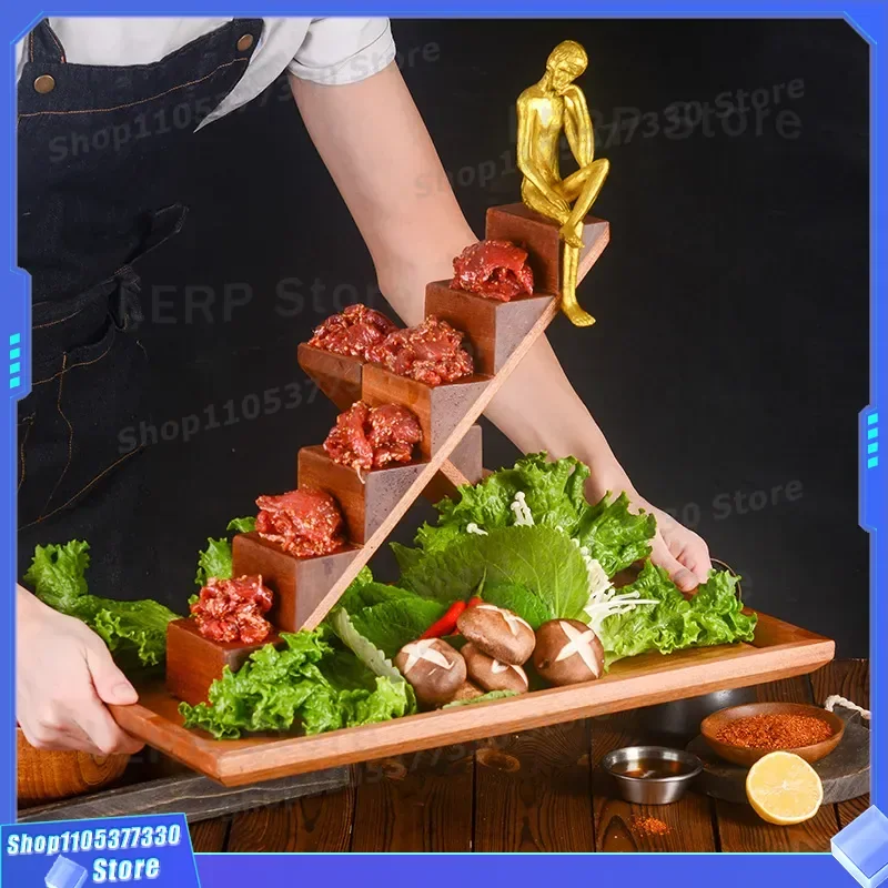 Japanese Style Wooden Sushi Plate Creative Sashimi Dish for Yakiniku Hot Pot Tableware Step by Step Concept Serving Tray for