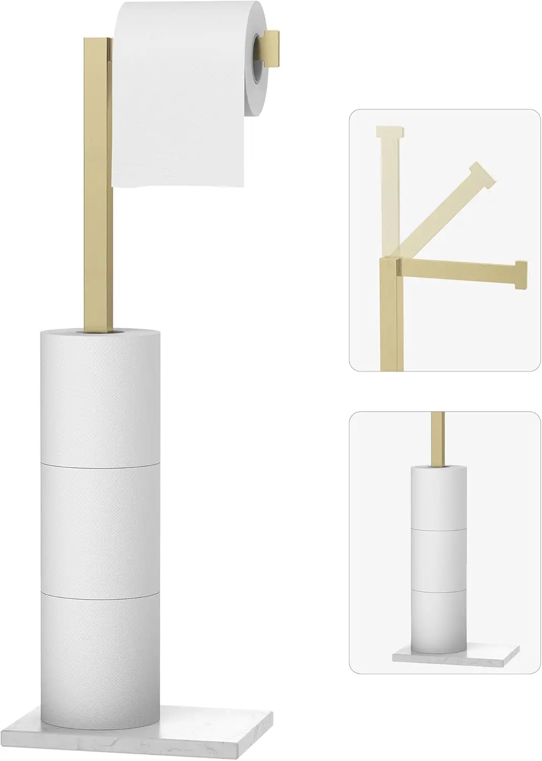 

Toilet Paper Holder Stand Brushed Gold SUS 304 Stainless Steel Rustproof Free Standing 22" Rotating Bathroom Tissue Roll Holder