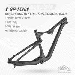 Spcycle 2025 New 29er Full Suspension Carbon MTB Frame Travel 120mm UDH Hanger BSA Super Light Dual Suspension Frame M868