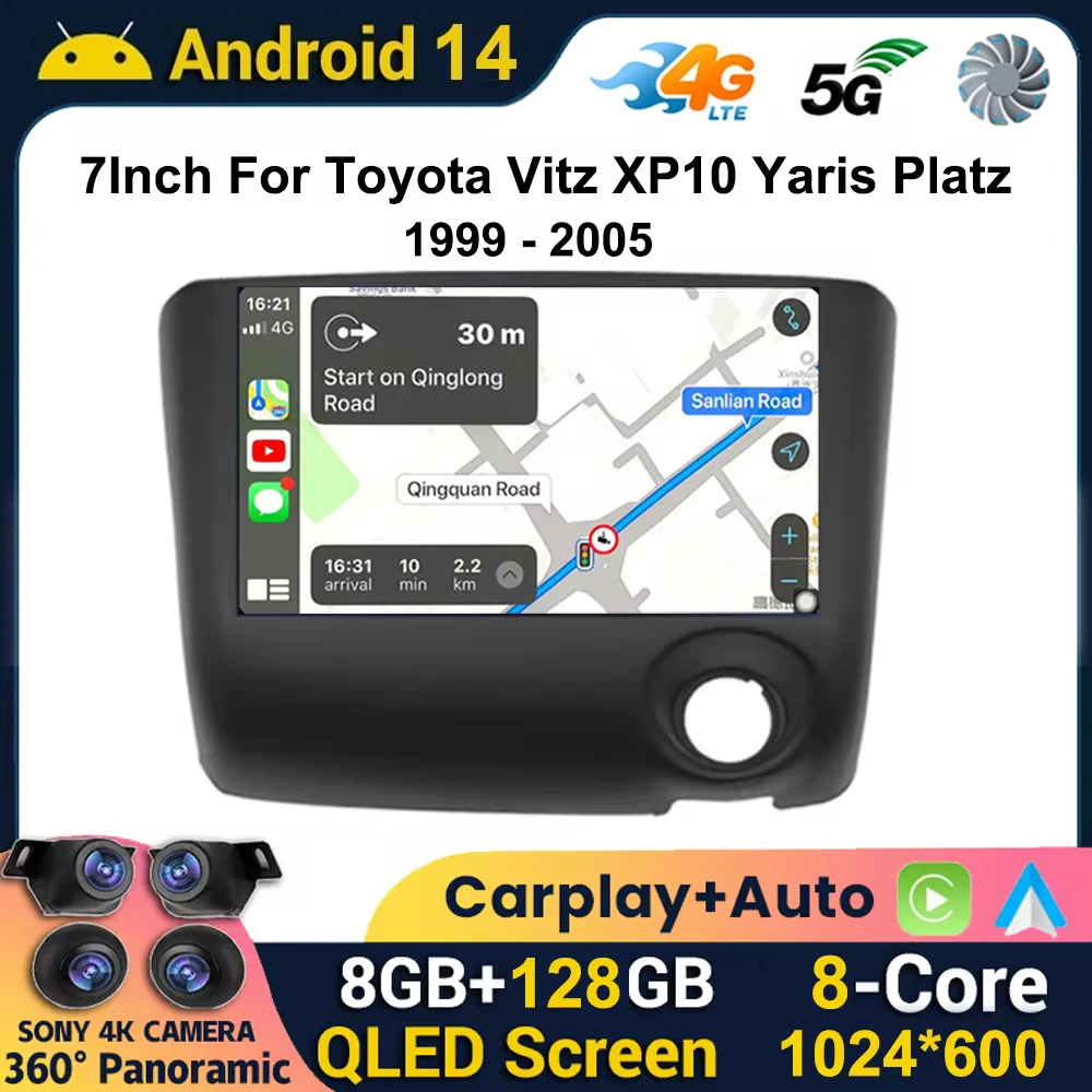 7Inch Car Radio Android 13 Multimedia For Toyota Vitz XP10 Yaris Platz Echo 1999-2005 Stereo Carplay Autoradio GPS Navigatio