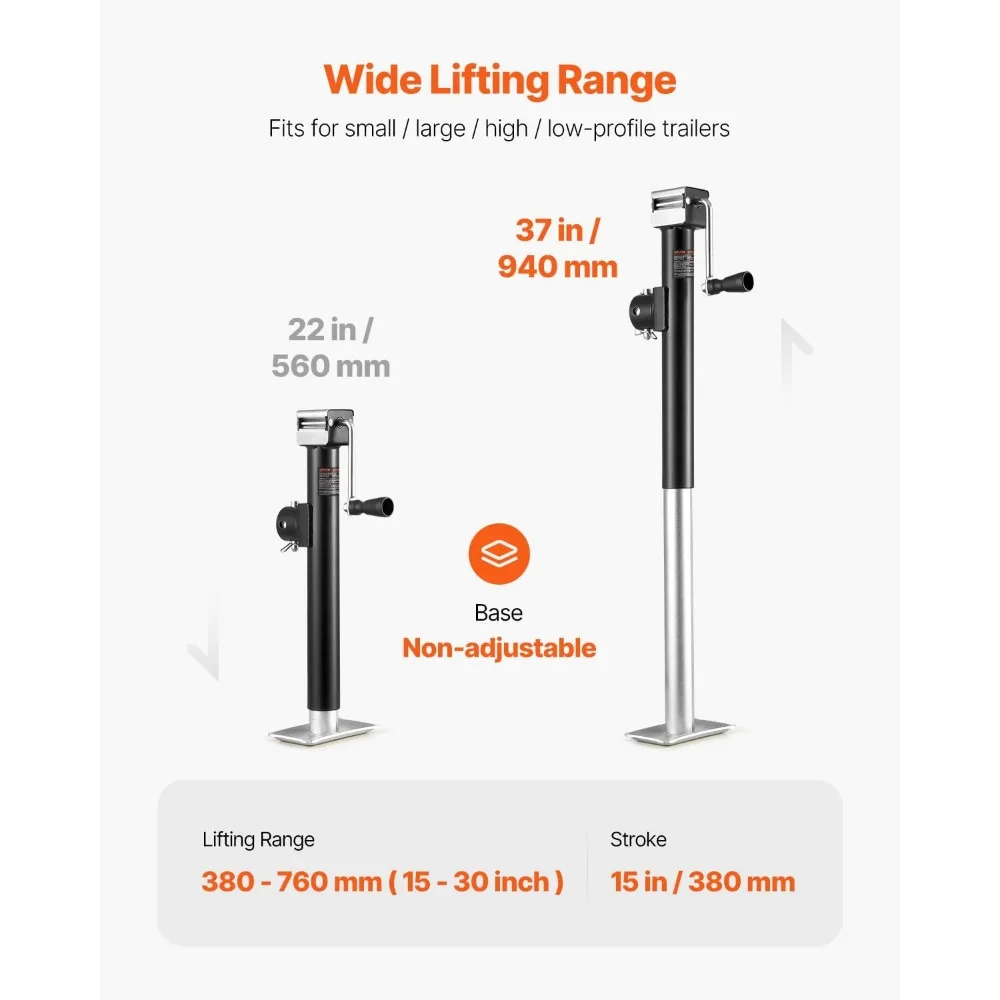 Cric de remorque pivotant à souder de 5000 lb, levage de 14 po pour camping-car et remorques utilitaires – Heavy Duty & réglable