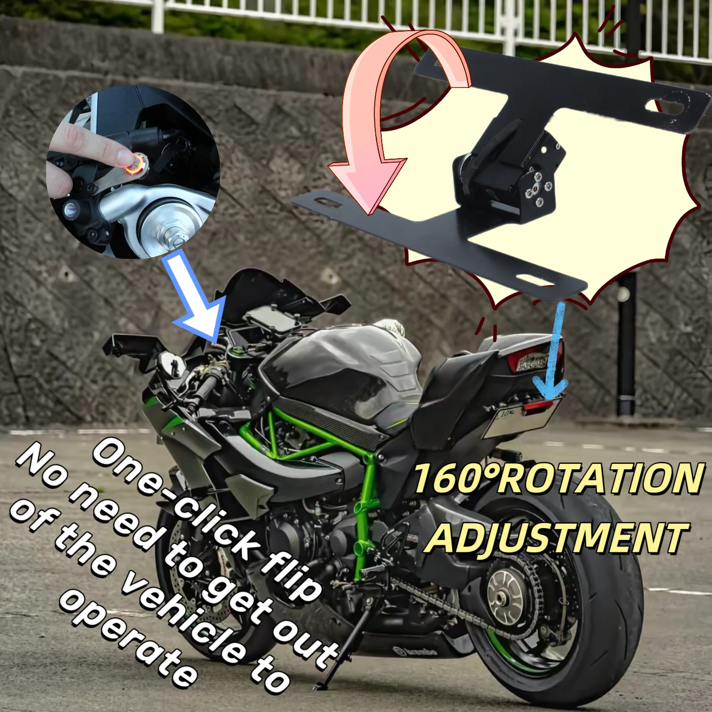 

FOR H2R motorcycle license plate holder, with automatic flipping function. Buy one and get one free.