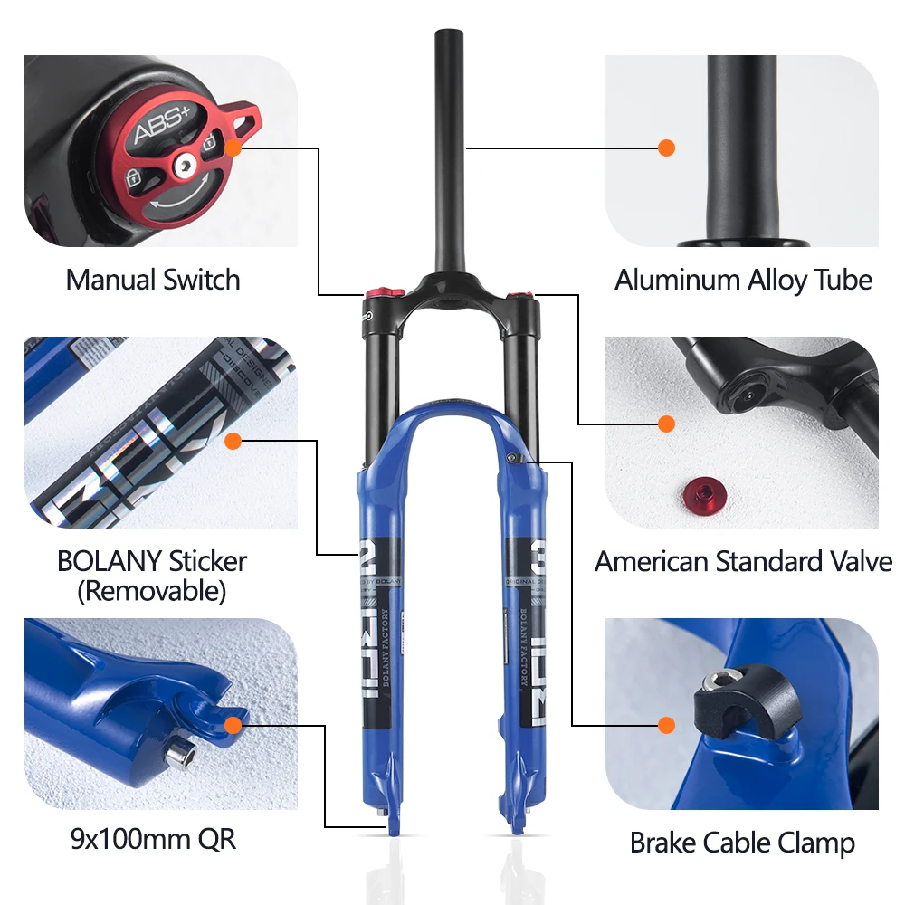 BOLANY Bike Fork Colorful 120mm Travel Bicycle Front Suspension 27.5er 29er Air Oil Fork Teflon Sponge Quick Release Bike Parts