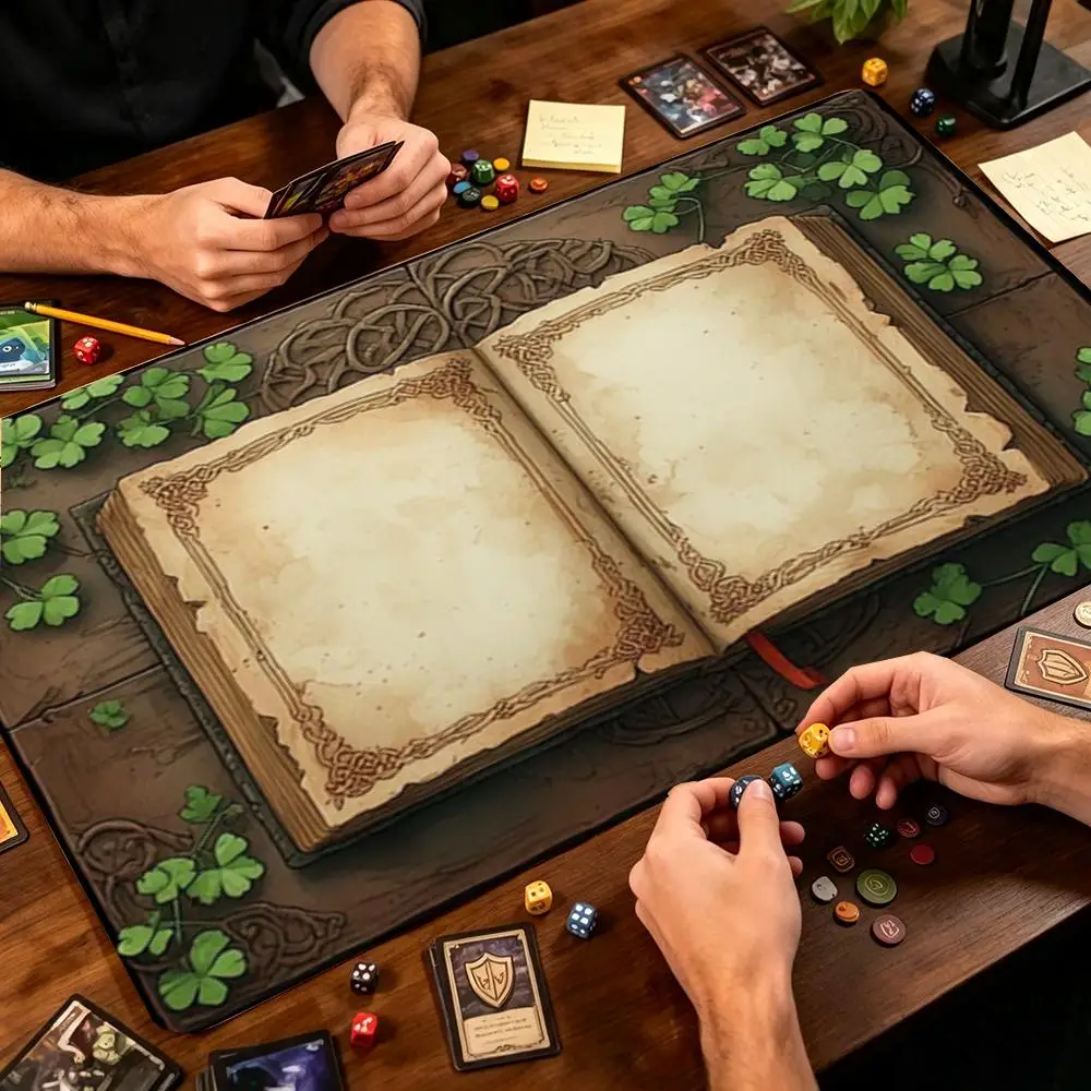 Celtic Old Magic Book Clover TCG Playmat Desk Mat Mouse Pad Mousepad Non‑Slip Rubber Base Table Game Mat For Trading Card Game