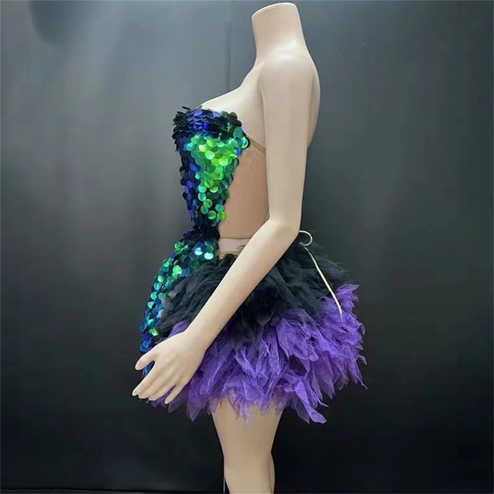 화려한 블루 봄 여름 새로운 공주 탁구 짧은 드레스 바 나이트 클럽 가수 소녀 그룹 댄스 무대 생일 파티 파티 착용