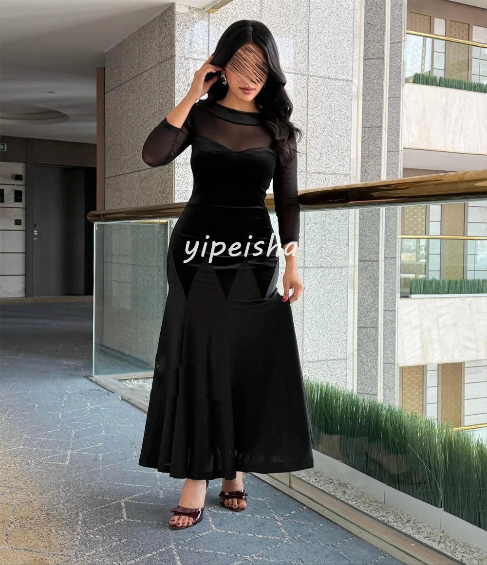 Sukienki midi w stylu nowoczesnym z weluru, z plisami i marszczeniami, dekolt okrągły, krój syreny, sukienki wieczorowe, różne rozmiary, modne, z możliwością personalizacji.