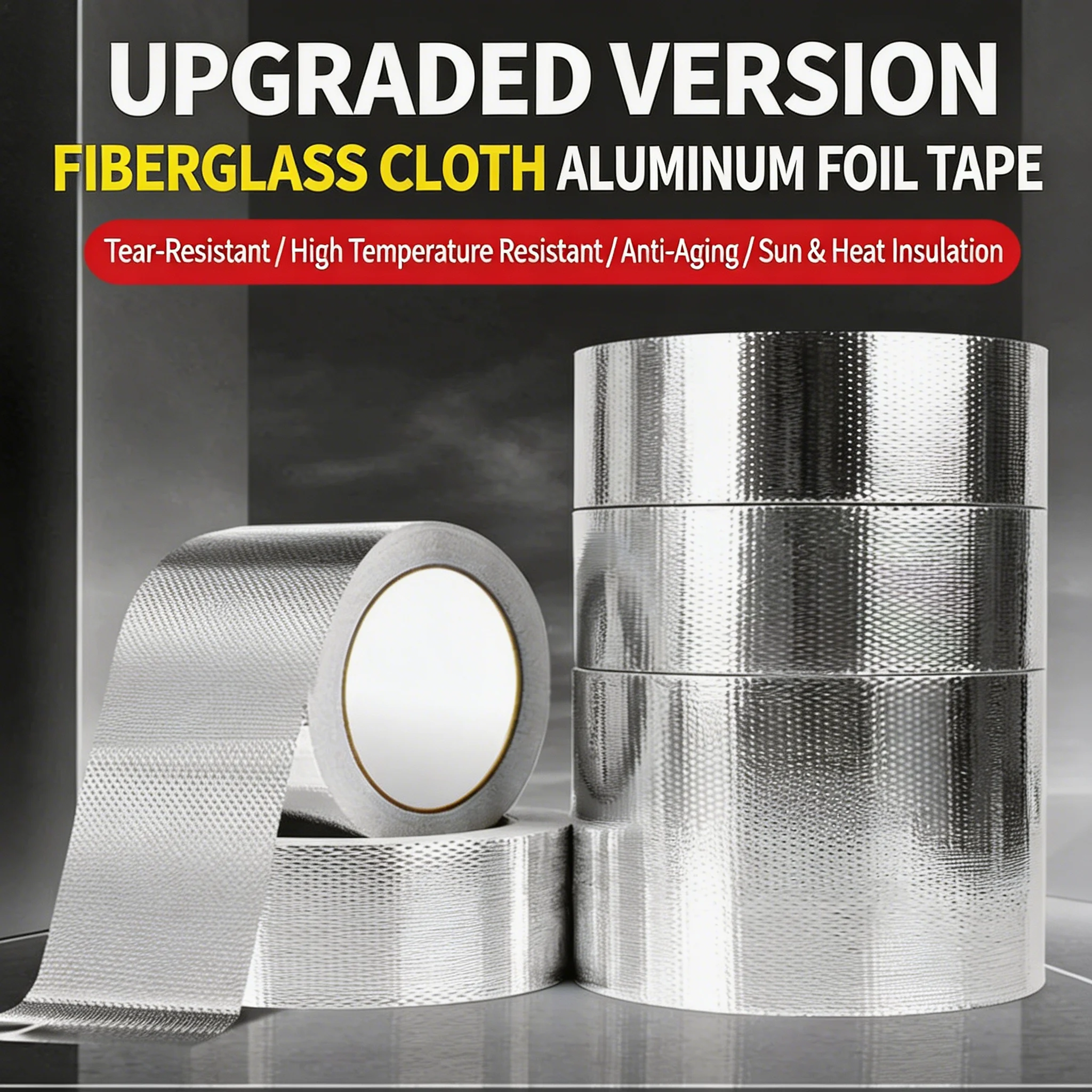 20m Fiberglass Reinforced Aluminum Foil Tape, High Temperature Waterproof HVAC Sealing Tape for Duct, Pipe Insulation, Kitchen