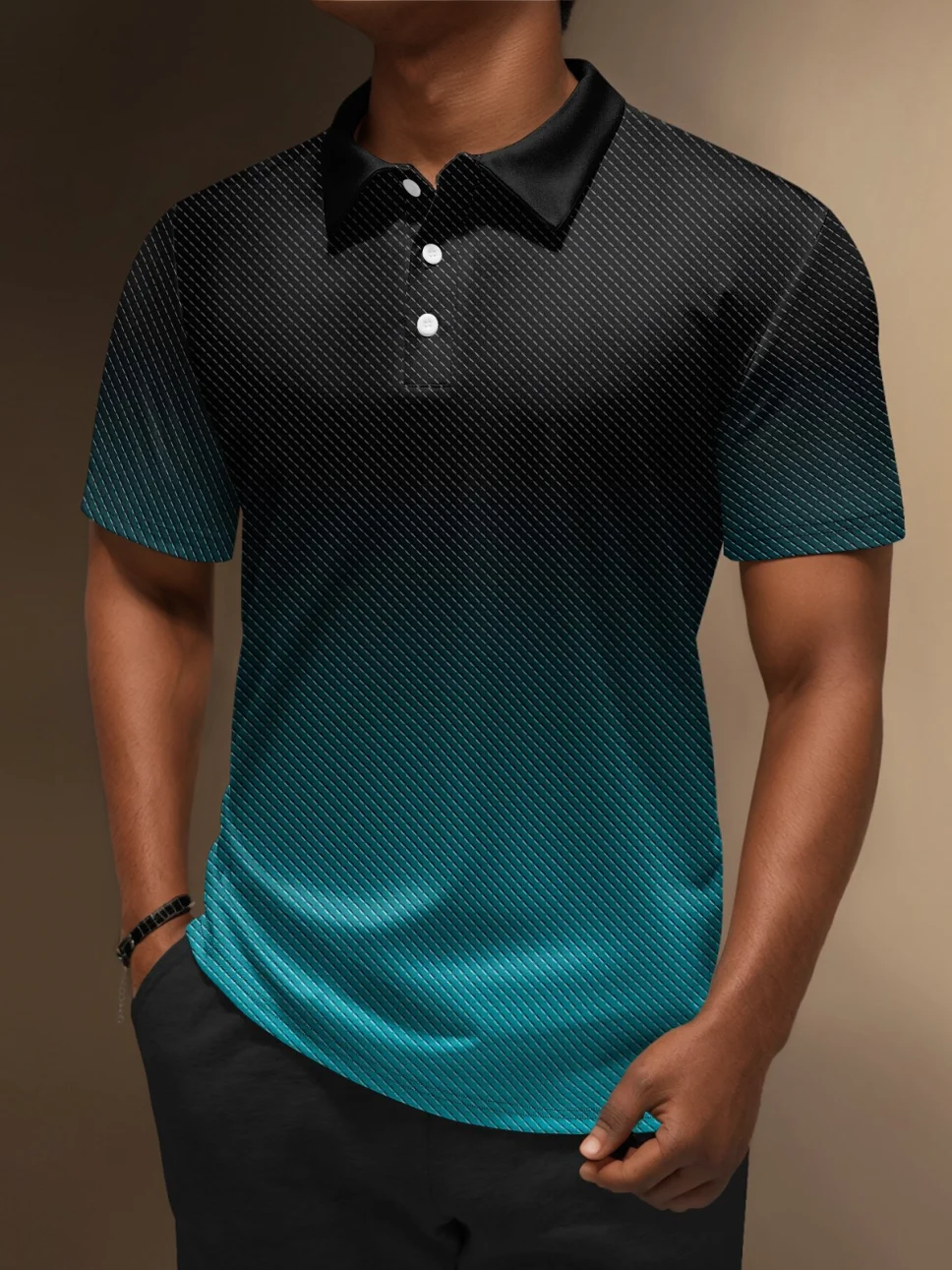 

2025 men's t-shirt fashion casual home polo shirt 3d print stripe gradient print men's street lapel button polo short sleeve