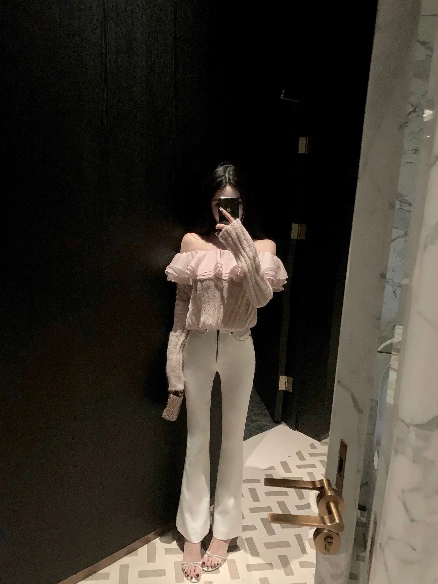 

High Waist Fce Lined Denim Jeans Flared Legs Elastic Waist Autumn Winter Women's Premium Cleanfit Zipper White Pants