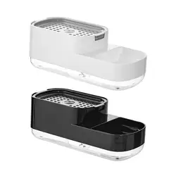 Refillable Dish Soap Dispenser Countertop Organizer Draining Tray Caddy Organizer with Sponge Holder Large Capacity for Bathroom