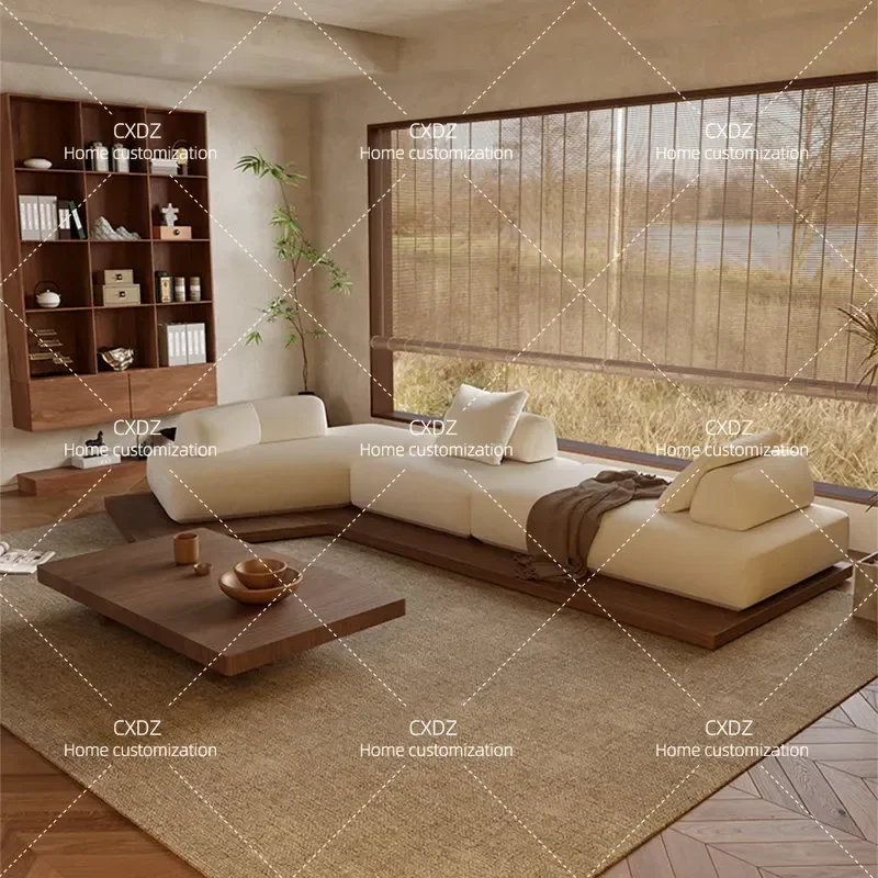 Medieval Wabi Sabi Irregular Corner Solid Wood Floor Sofa for Living Room Reception Small Apartment B&B Seating Area